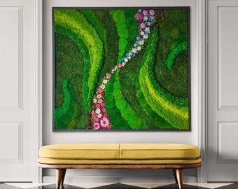 Preserved Moss Wall Art with Flowers: Handmade Botanical Frame