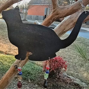 Pouncing Kitty Windchime - Recycled Metal with Glass Lampwork Beads and 3 Bells