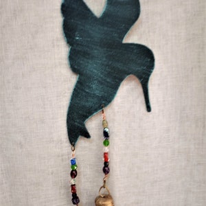 Feeding Hummingbird Windchime - Recycled Metal with Glass Lampwork Beads and 3 Bells