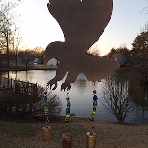 Eagle Windchime - Recycled Metal with Glass Lampwork Beads and 3 Bells