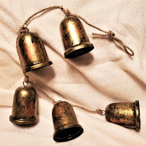 Antique Reclaimed Bells - Gold Finished Reclaimed Bells on Jute Rope