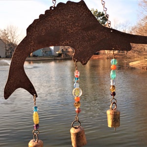 Swordfish Windchime - Recycled Metal with Glass Lampwork Beads and 3 Bells