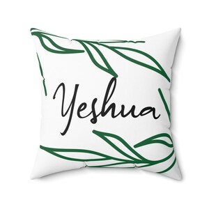 Yeshua Green Leaves Square Pillow, Religious Decorative Cushion, Christian Home Accent, Religious Gift, Throw Pillow for Living Room, Yeshua