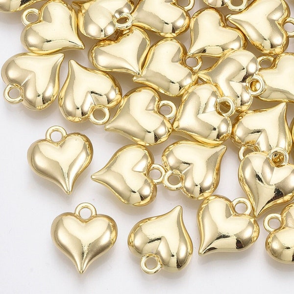 3D Gold Heart Charm | Valentine's Day Charms | Heart Charms | Bulk Charms | Set of 5 Charms | Set of 10 Charms | Set of 20 Charms