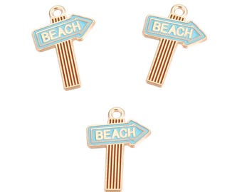Gold Enamel Beach Sign Charm | Summer Charms | Beach Charms