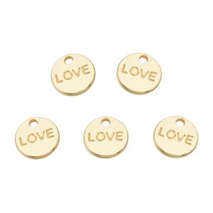 Gold Tiny Love Coin Charm | Valentine&#39;s Day Charms | Word Charms | 5 Charms | 10 Charms | 20 Charms