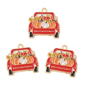 Gold Enamel Hello Autumn Truck Charm | Fall Charms | Autumn Charms | 5 Charms | 10 Charms | 20 Charms