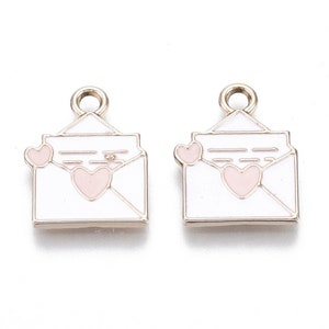 Dije de carta de amor esmaltado en oro / Dijes de San Valentín / Dijes de corazón / Dijes a granel / Juego de 5 dijes / Juego de 10 dijes / Juego de 20 dijes