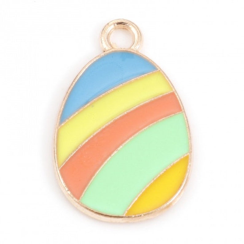 Gold Enamel Easter Egg Charm | Easter Charms | Holiday Charms Striped Egg