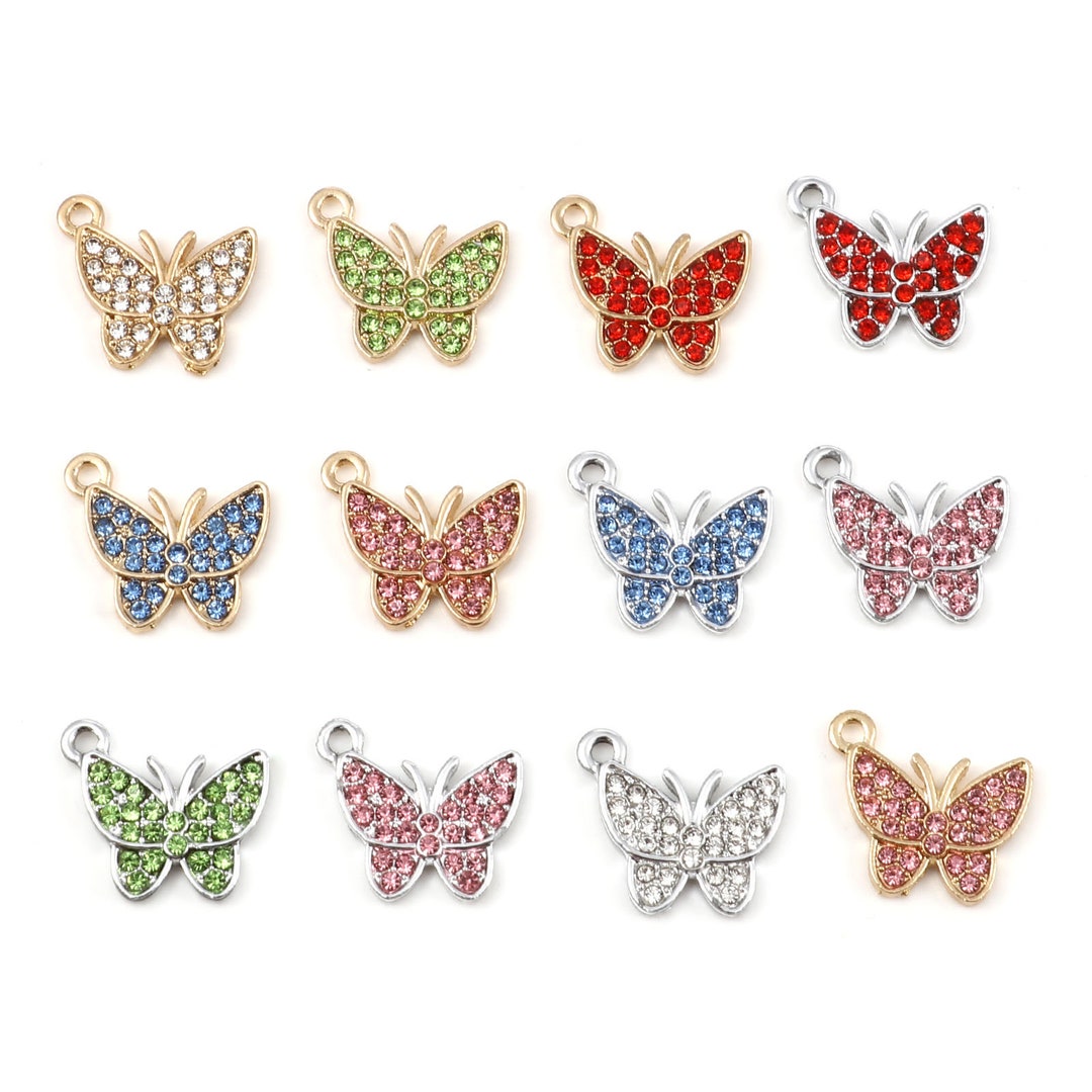Spring Charm 20 Pcs Rhinestone Butterfly Charm | Spring Charms | Insect Charms - Etsy