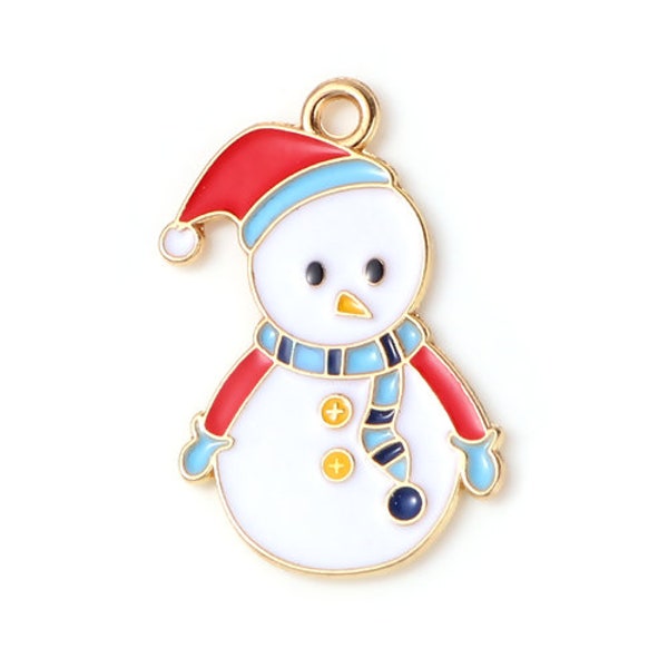 Charm bonhomme de neige en émail | breloques de Noël | Charms d'hiver | Pendentifs en vrac | Lot de 5 breloques | Lot de 10 breloques