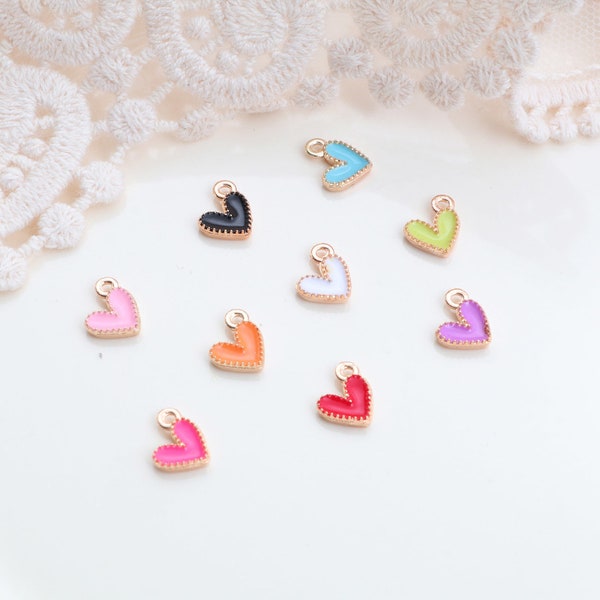 Petite breloque coeur en émail | Charm Saint-Valentin | Charms coeur | Pendentifs en vrac | Lot de 5 breloques | Lot de 10 breloques | Lot de 20 breloques