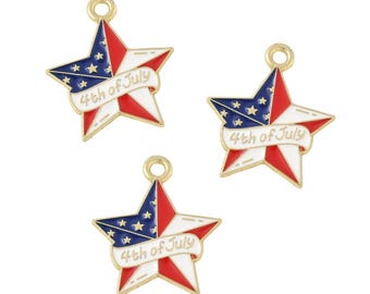 Gold Enamel 4th of July American Flag Star Charm | 4th of July Charms | Patriotic Charms