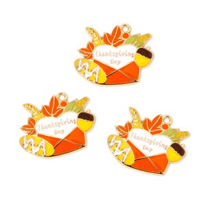 Gold-Plated Enamel Thanksgiving Day Charm | Thanksgiving Charms | Autumn Charms | Fall Charms | 5 Charms | 10 Charms | 20 Charms