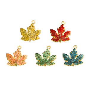 Gold-Plated Enamel Maple Leaf Charm | Fall Charms | Autumn Charms | 5 Charms | 10 Charms | 20 Charms