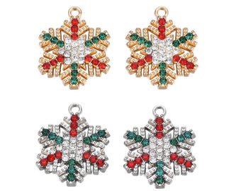 Red, Green, and Silver Rhinestone Snowflake Charms | Christmas Charms | Holiday Charms