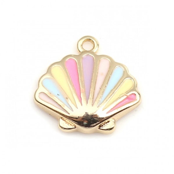 Tiny Enamel Multicolor Sea Shell Charm | Ocean Charms | 18K Gold-Plated Copper Charms | Set of 1 Charms | Set of 3 Charms | Set of 5 Charms