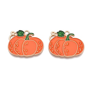 Large Gold Enamel Detailed Pumpkin Charm | Fall Charms | Autumn Charms | 5 Charms | 10 Charms | 20 Charms