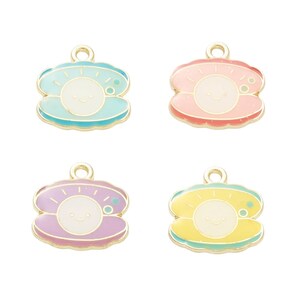 Gold Enamel Scallop Shell with Pearl Charm | Summer Charms | Ocean Charms | Shell Charms | 5 Charms | 10 Charms | 20 Charms