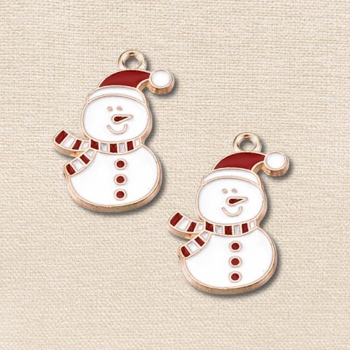 Gold Enamel Snowman with Santa Hat Charm | Christmas Charms | Winter Charms