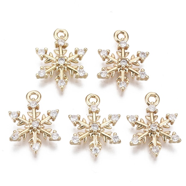 Tiny Gold-Plated Cubic Zirconia Snowflake Charm | Christmas Charms | Winter Charms
