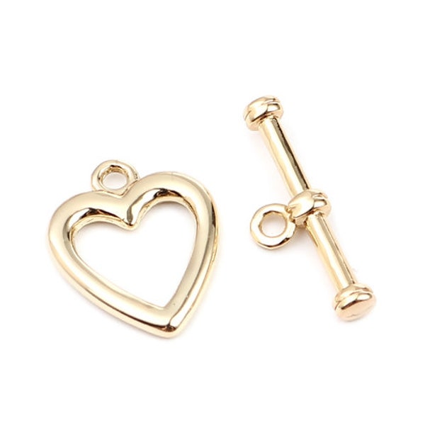 16K Gold-Plated Heart Toggles | Bracelet Toggles | Bulk Jewelry Clasps | Bulk Jewelry Findings | Set of 5 Toggles | Set of 10 Toggles