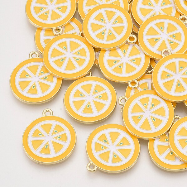 Charm Tranche de citron ou de lime en émail | Breloques aux fruits | Breloques gourmandes | Pendentifs en vrac | Lot de 5 breloques | Lot de 10 breloques | Lot de 20 breloques