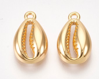 Tiny 18K Gold-Plated Cowrie Shell Charm | Summer Charms | Shell Charms| Bulk Charms | Set of 5 Charms | Set of 10 Charms