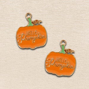 Gold-Plated Enamel Hello Pumpkin Charm | Autumn Charms | Fall Charms