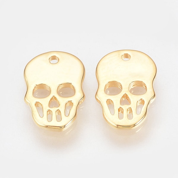 Tiny 18K Gold-Plated Skull Charm | Halloween Charms | Brass Charms | Bulk Charms | Set of 5 Charms | Set of 10 Charms | Set of 20 Charms