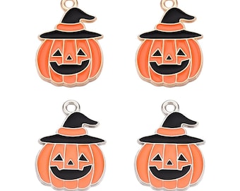 Enamel Jack-O-Lantern with Witch Hat Charm | Halloween Charms | Holiday Charms