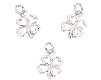 Silver 4-Leaf Clover with Jump Ring Charm | St. Patrick's Day Charms | Holiday Charms