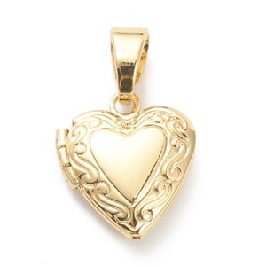 18K Vergoldeter Messing Herz Medaillon Anhänger Valentinstag Charms Herz-Medaillon Set von 1 Charms 3er Set Charms Set aus 5 Anhängern Bild 1