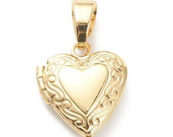 18K Gold-Plated Brass Heart Locket Charm | Valentine's Day Charms | Heart Locket | Set of 1 Charms | Set of 3 Charms | Set of 5 Charms