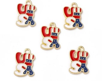 Gold Enamel USA Charm | 4th of July Charms | Patriotic Charm