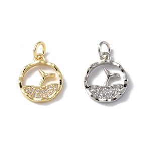 Tiny Cubic Zirconia Whale Tail in Wave Charm | Summer Charms | Ocean Charms