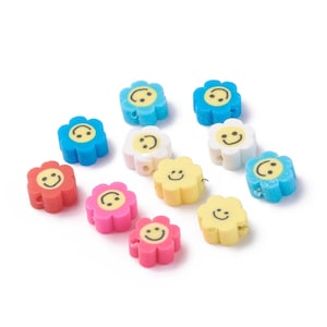 Smile Face Flower Polymer Clay Beads | Polymer Clay Beads | 50 Beads