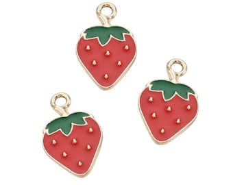 Gold Enamel Strawberry Charm | Fruit Charms | Food Charms