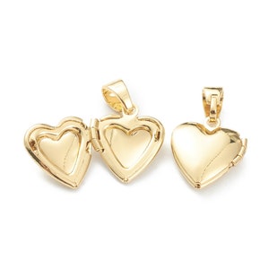 18K Vergoldeter Messing Herz Medaillon Anhänger Valentinstag Charms Herz-Medaillon Set von 1 Charms 3er Set Charms Set aus 5 Anhängern Bild 2