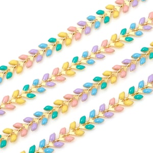 Long Lasting 18K Gold-Plated Enamel Leaf Chain | Leaf Chain | Speciality Chain | Chain for Jewelry Making | One Meter of Chain