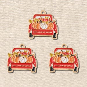 Gold Enamel Hello Autumn Truck Charm | Autumn Charms | Fall Charms