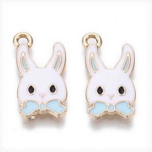 White Rabbit Wearing Bow Tie Charm | Easter Charms | Rabbit Charms | Bulk Charms | Set of 5 Charms | Set of 10 Charms | Set of 20 Charms