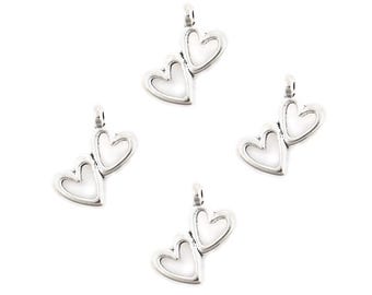 Antique Silver Double Heart Charm | Valentine's Day Charms | Heart Charms