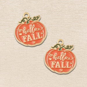 Gold Enamel Hello Fall Pumpkin Charm | Autumn Charms | Fall Charms