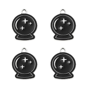 Silver Enamel Crystal Ball Charm | Halloween Charms | 5 Charms | 10 Charms | 20 Charms