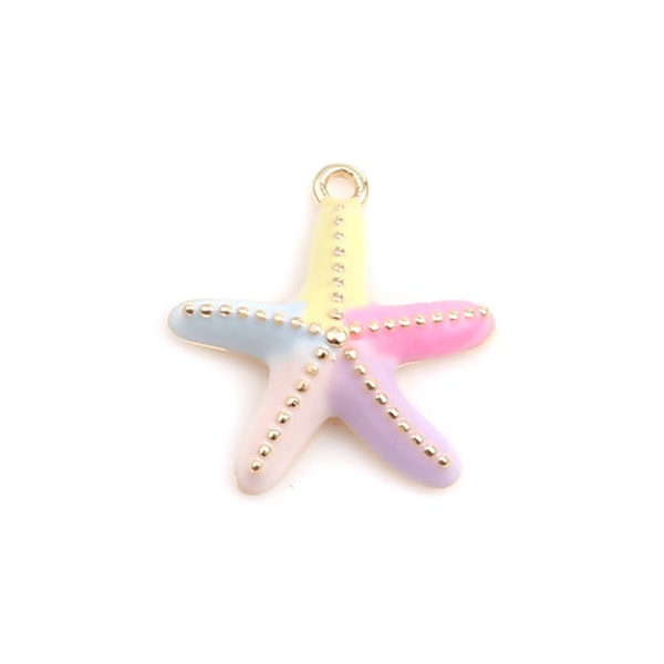 Tiny Enamel Multicolor Starfish Charm | 18K Gold-Plated Copper Charms | Set of 1 Charms | Set of 3 Charms | Set of 5 Charms