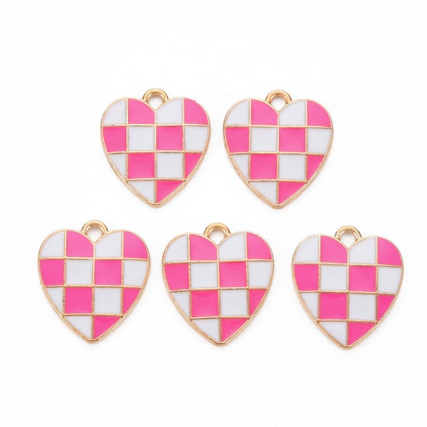 Enamel Checkered Heart Charm | Valentine's Day Charms | Bulk Charms | Set of 5 Charms | Set of 10 Charms | Set of 20 Charms