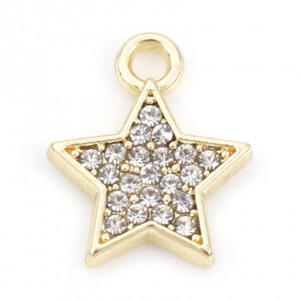 Gold Rhinestone Star Charm | Galaxy Charms | Bulk Charms | Set of 5 Charms | Set of 10 Charms | Set of 20 Charms