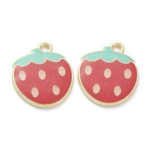 Gold Enamel Glitter Strawberry Charm | Fruit Charms | Food Charms | 5 Charms | 10 Charms | 20 Charms