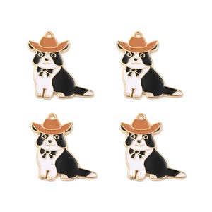 Gold-Plated Enamel Dog Wearing Cowboy Hat Charm | Western Charms | Animal Charms | 5 Charms | 10 Charms | 20 Charms